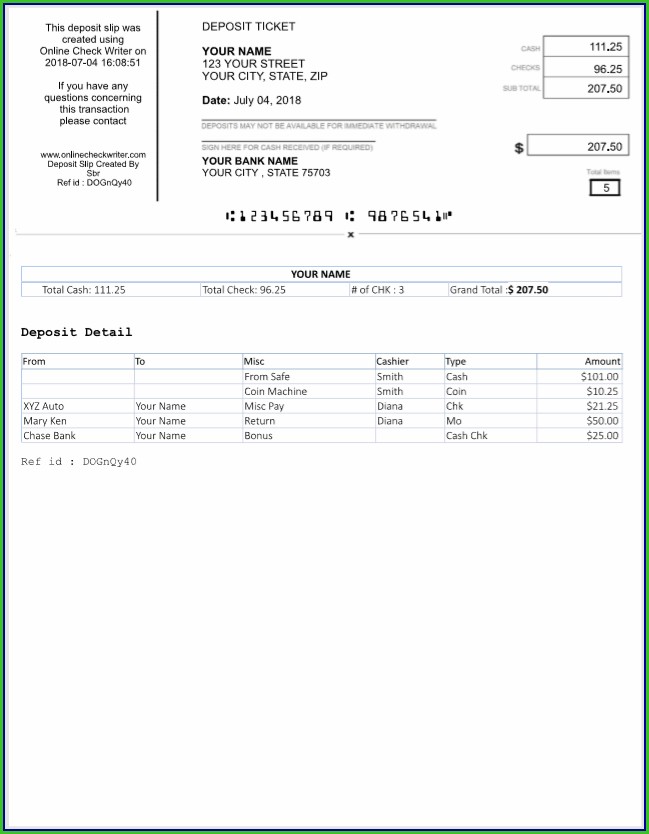 Quickbooks Deposit Slip Template Free Quickbooks Deposit Slip Template Free