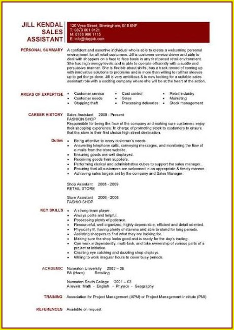 Resume Template For Sales Assistant Resume Template For Sales Assistant