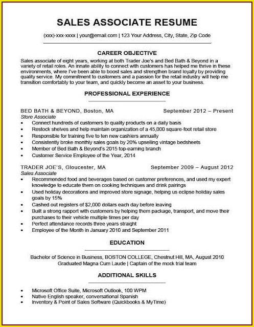 Resume Template For Sales Associate Resume Template For Sales Associate
