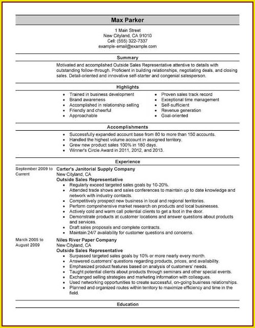 Resume Template For Sales Representative Resume Template For Sales Representative