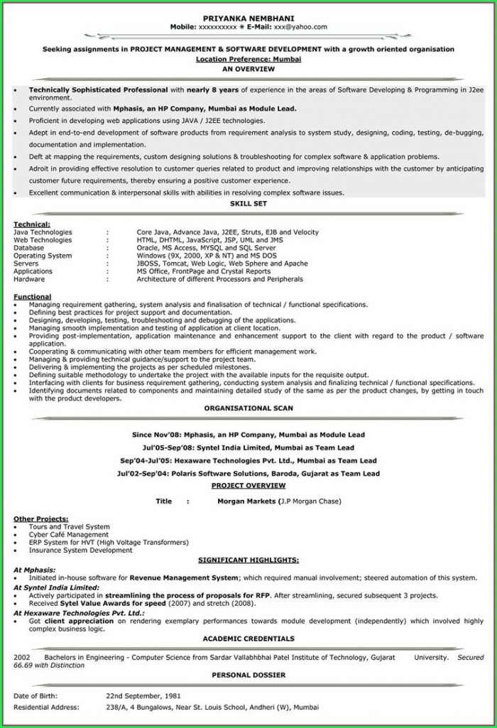 Resume Templates For Experienced Software Engineers Resume Templates For Experienced Software Engineers