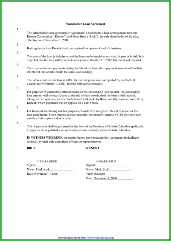 Shareholder Loan Agreement Template Shareholder Loan Agreement Template