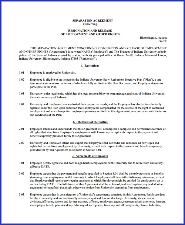 Simple Employee Separation Agreement Template Simple Employee Separation Agreement Template
