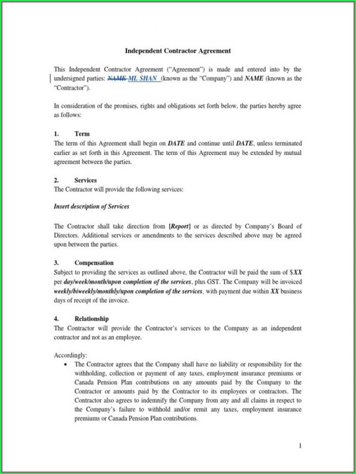 Simple Independent Contractor Agreement Template Ontario Simple Independent Contractor Agreement Template Ontario