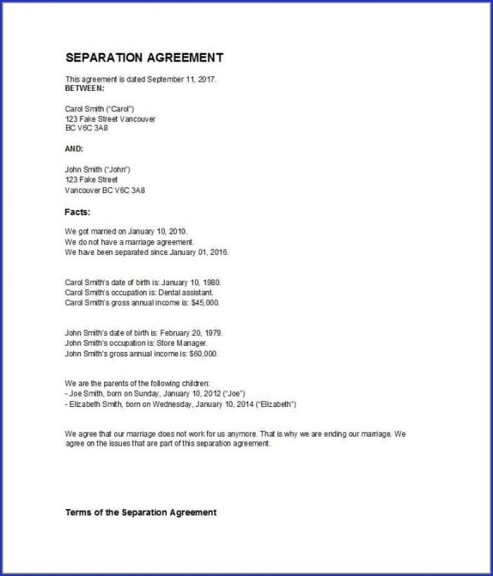 Simple Separation Agreement Template Bc Simple Separation Agreement Template Bc