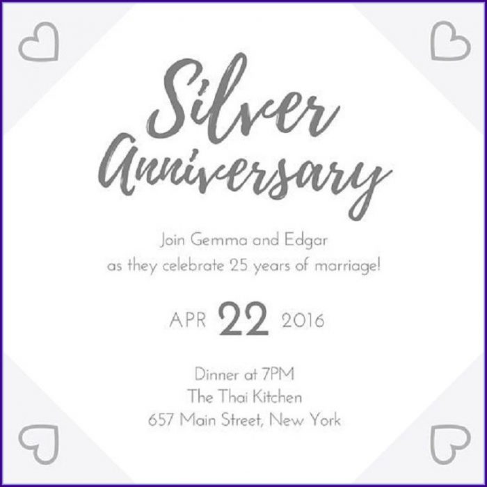 25th Wedding Anniversary Invitations Templates 25th Wedding Anniversary Invitations Templates