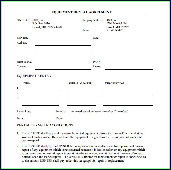 Simple Equipment Rental Agreement Simple Equipment Rental Agreement