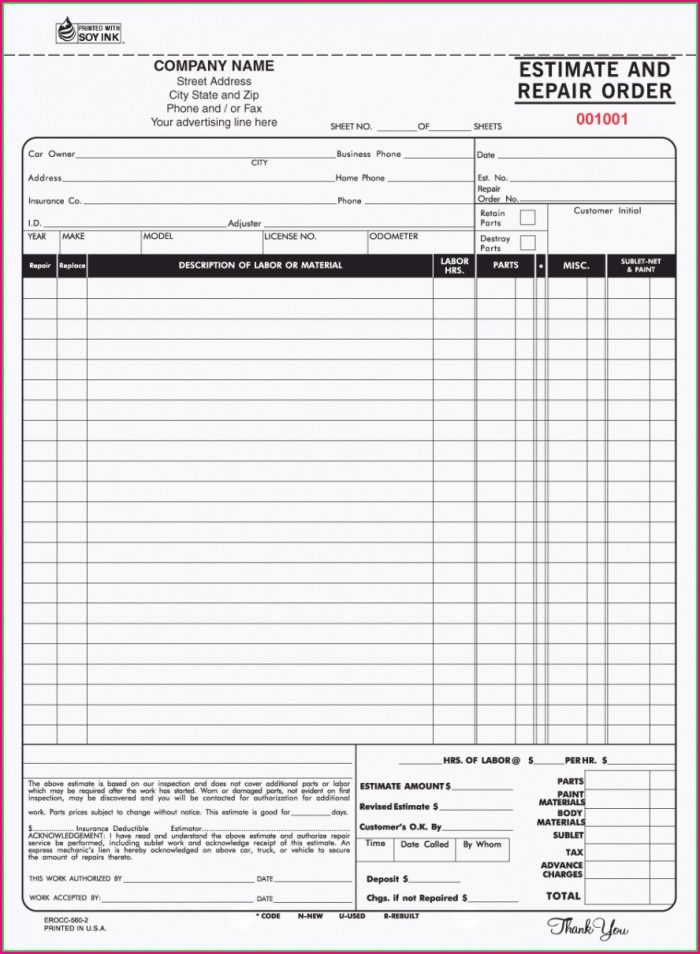 Auto Repair Estimate Template Free Auto Repair Estimate Template Free