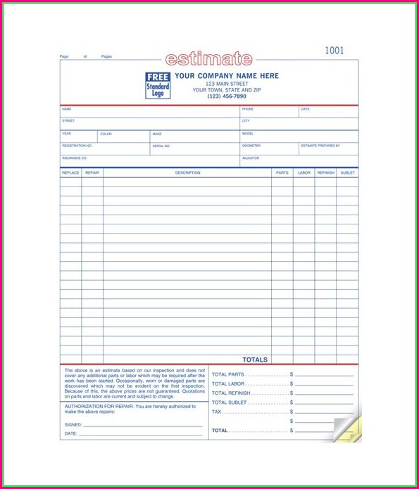 Auto Repair Estimate Template Free Downloads Auto Repair Estimate Template Free Downloads