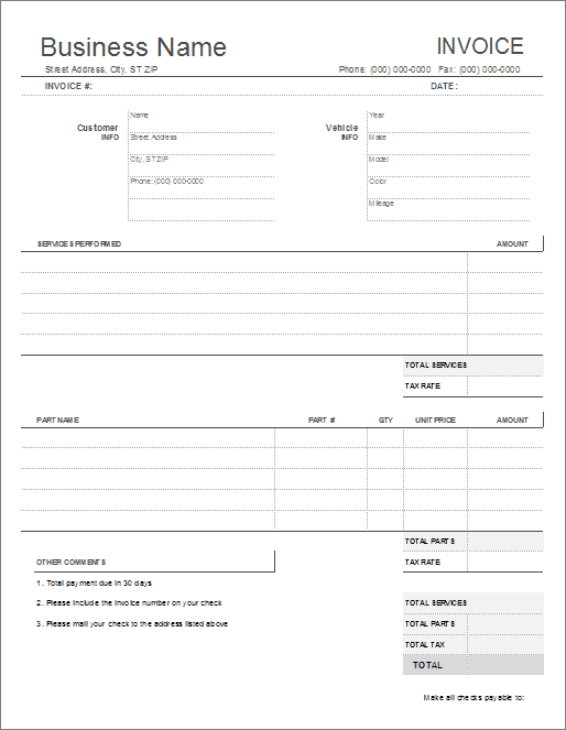 Automotive Invoice Template Free Automotive Invoice Template Free