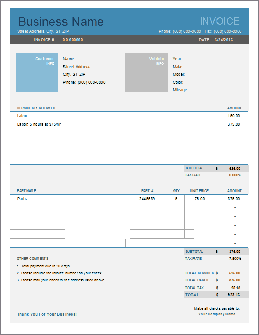 Automotive Invoice Template Automotive Invoice Template