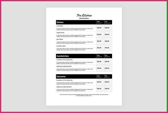 Catering Menu Template Word Catering Menu Template Word