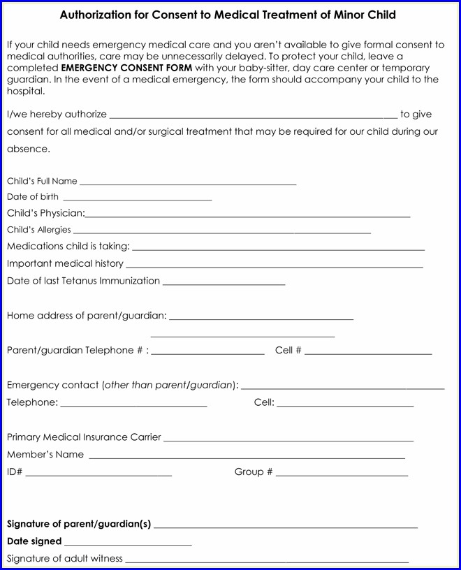 Child Medical Consent Form Template Child Medical Consent Form Template