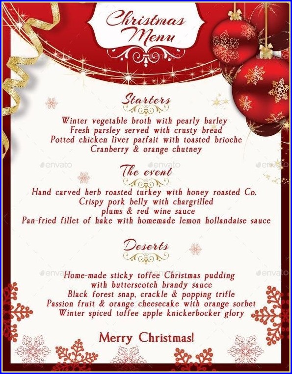 Christmas Menu Template Free Download Word Christmas Menu Template Free Download Word