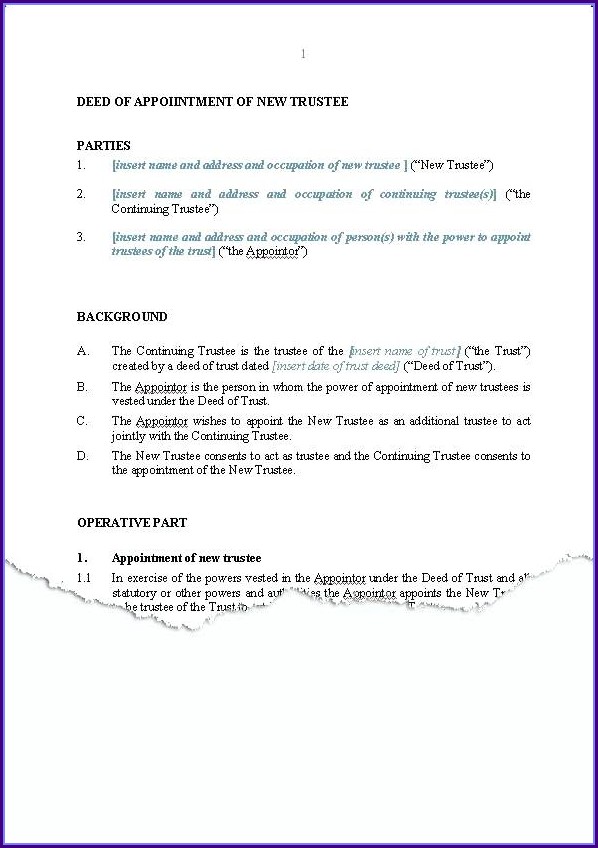 Deed Of Trust Template Australia Deed Of Trust Template Australia