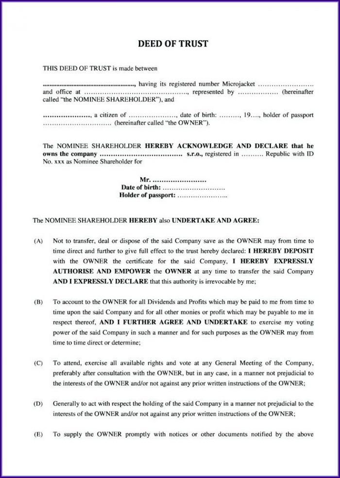 Deed Of Trust Template Uk Deed Of Trust Template Uk