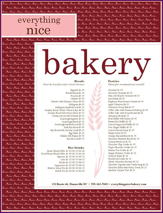 Downloadable Free Bakery Menu Template Downloadable Free Bakery Menu Template