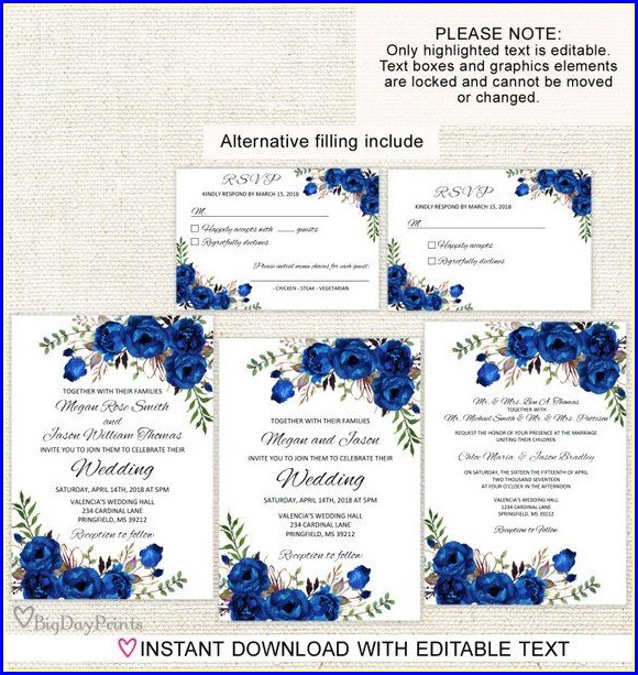 Editable Royal Blue Wedding Invitation Templates Free Editable Royal Blue Wedding Invitation Templates Free