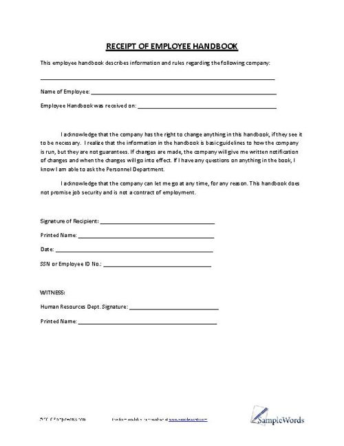 Employee Handbook Signature Page Template Employee Handbook Signature Page Template