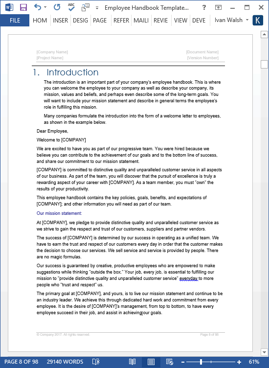 Employee Handbook Template Word Employee Handbook Template Word