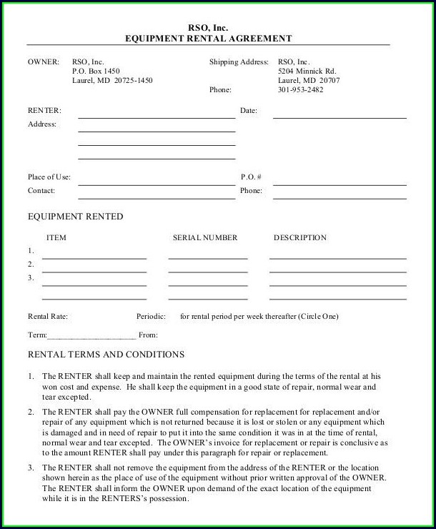 Equipment Rental Agreement Template Free Equipment Rental Agreement Template Free