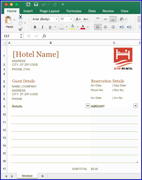 Excel Fake Hotel Receipt Template Excel Fake Hotel Receipt Template