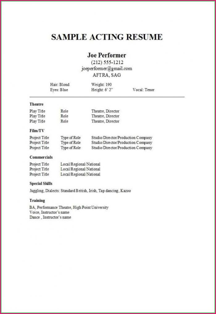 Free Actor Resume Template Free Actor Resume Template
