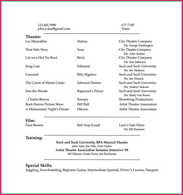 Free Actor Resume Template Word Free Actor Resume Template Word