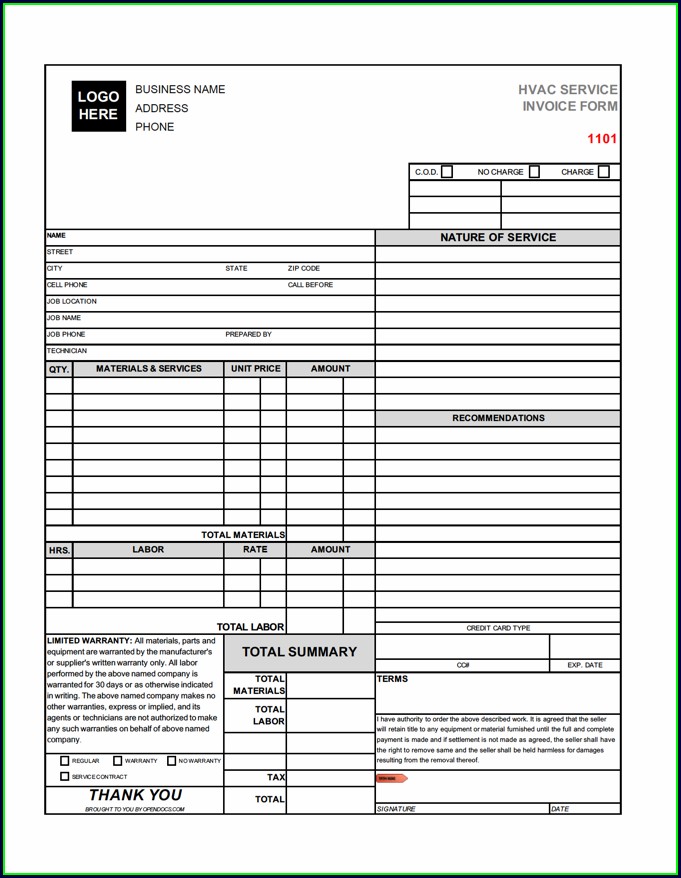 Free Hvac Invoice Template Free Hvac Invoice Template
