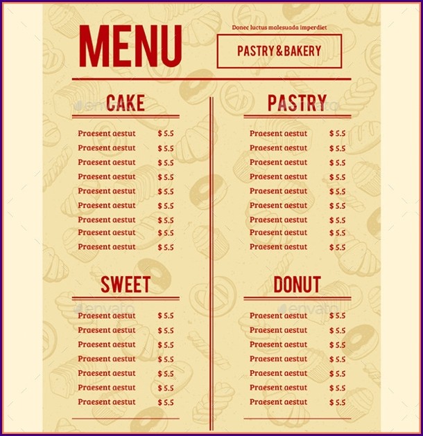 Free Printable Bakery Menu Templates Free Printable Bakery Menu Templates