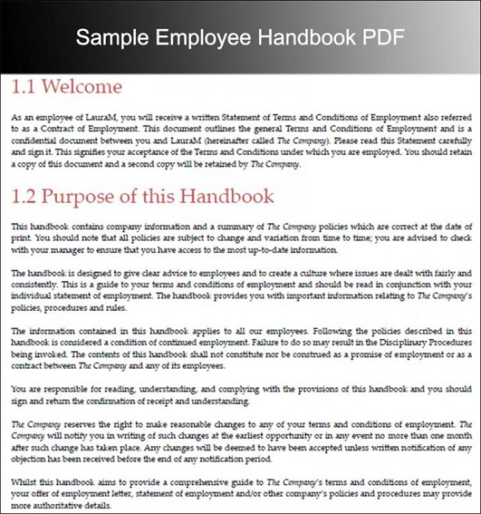 Free Sample Employee Handbook Template Free Sample Employee Handbook Template