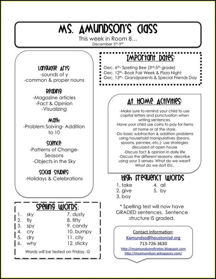 Free Weekly Newsletter Templates For Elementary Teachers Free Weekly Newsletter Templates For Elementary Teachers