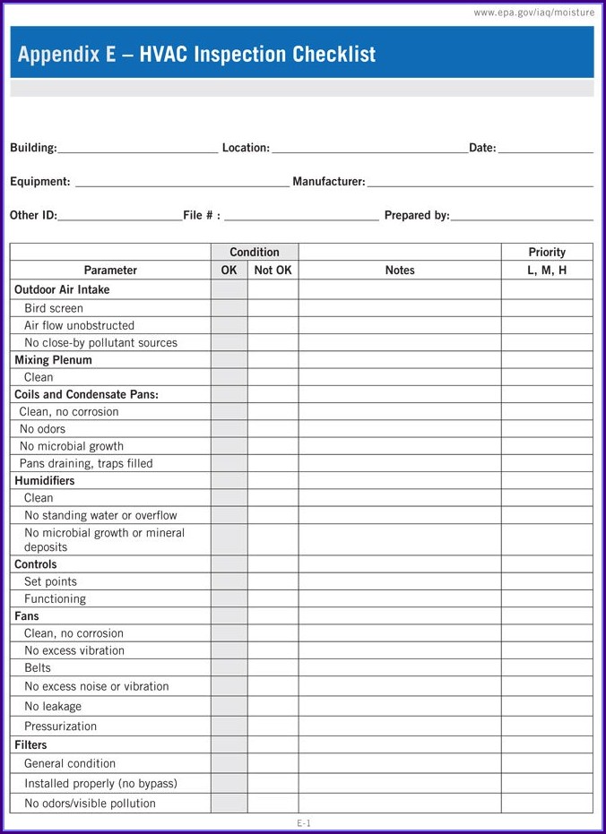 Hvac Inspection Checklist Template Hvac Inspection Checklist Template