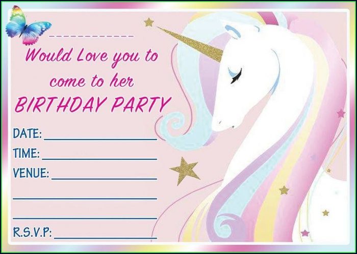 Invitation Unicorn Birthday Card Template Invitation Unicorn Birthday Card Template