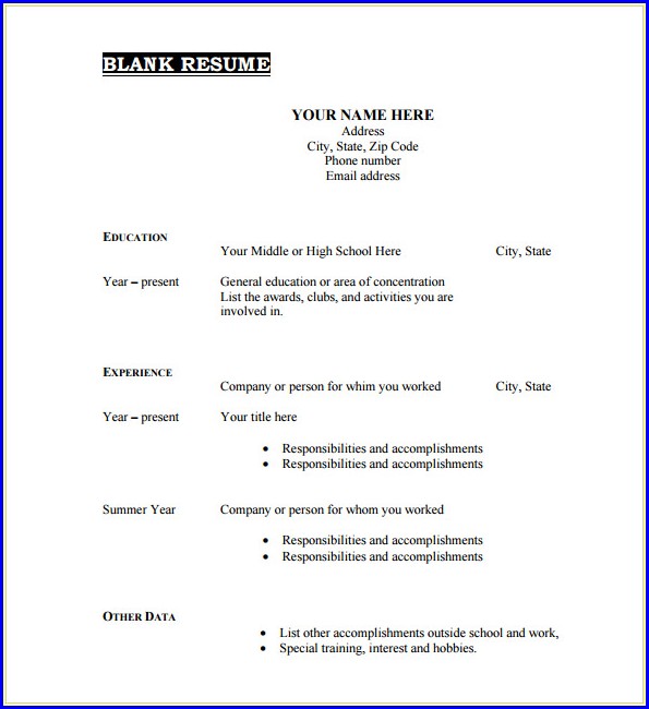 Job Application Resume Template Blank Form Job Application Resume Template Blank Form