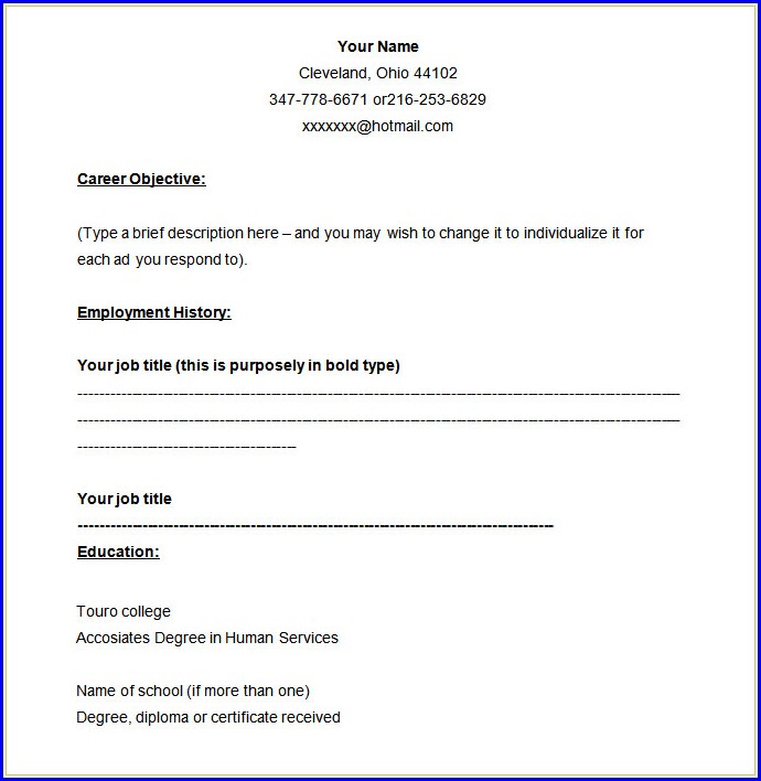 Job Resume Template Blank Job Resume Template Blank