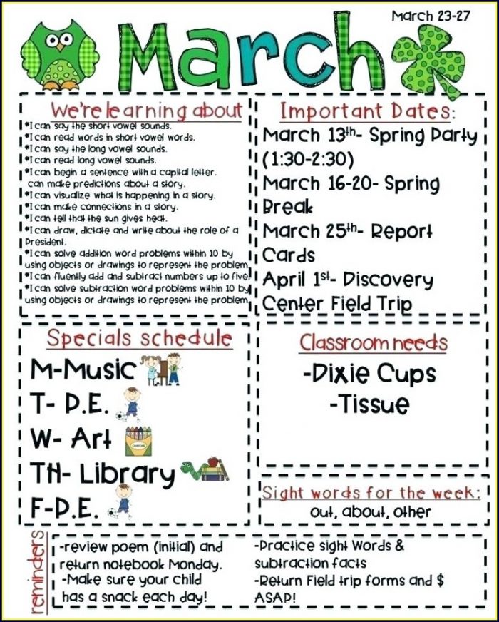 Kindergarten Weekly Newsletter Template Free Kindergarten Weekly Newsletter Template Free