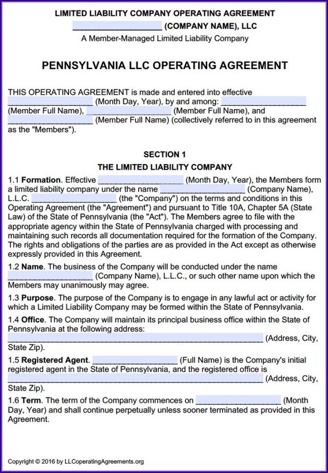 Multi Member Llc Operating Agreement Template Pennsylvania Multi Member Llc Operating Agreement Template Pennsylvania