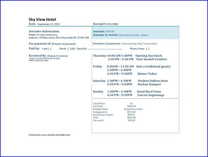 Payment Fake Hotel Receipt Template Payment Fake Hotel Receipt Template