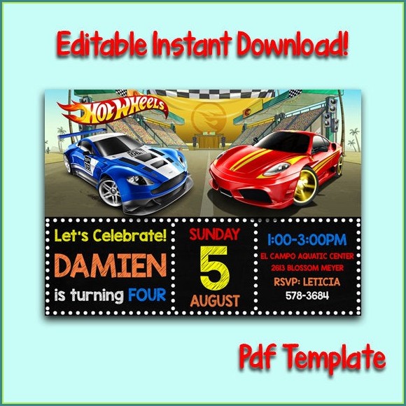 Personalized Hot Wheels Invitation Template Personalized Hot Wheels Invitation Template