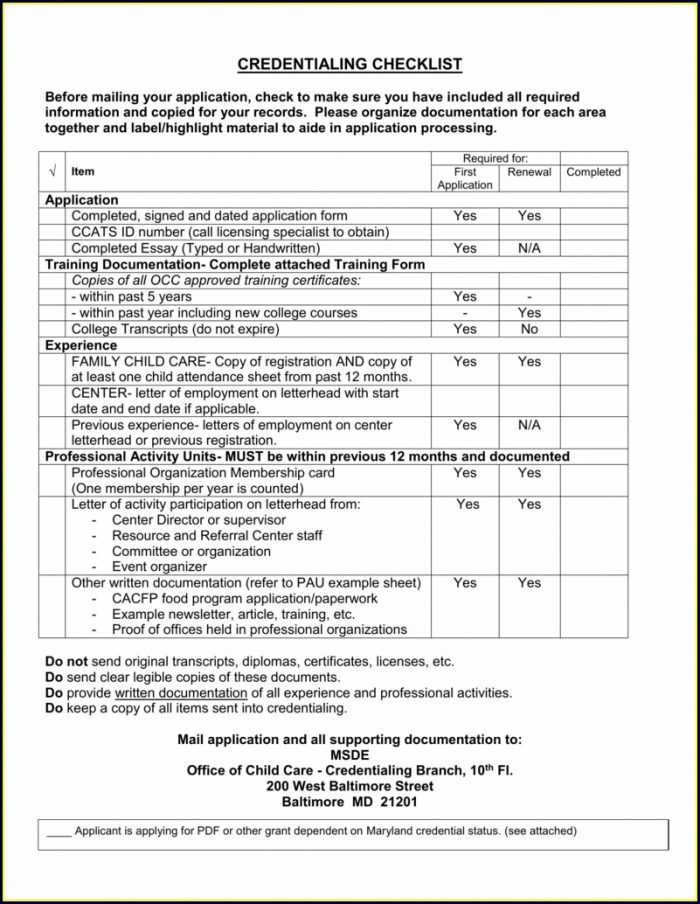 Physician Credentialing Credentialing Checklist Template Physician Credentialing Credentialing Checklist Template