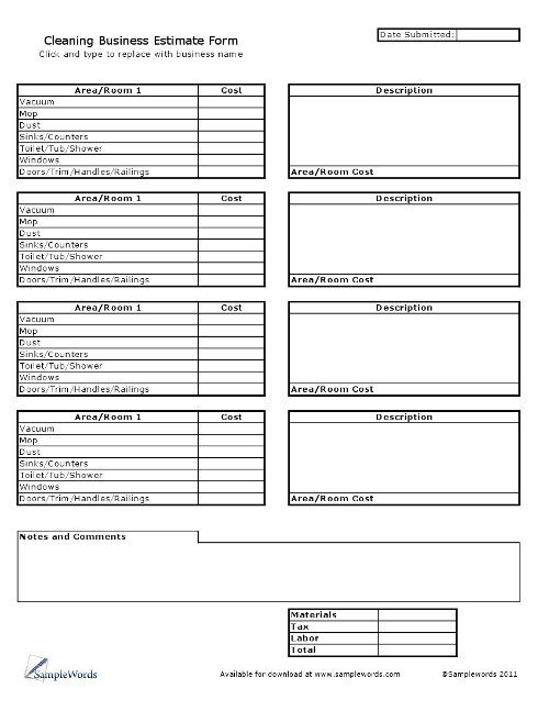 Printable Cleaning Quote Template Printable Cleaning Quote Template
