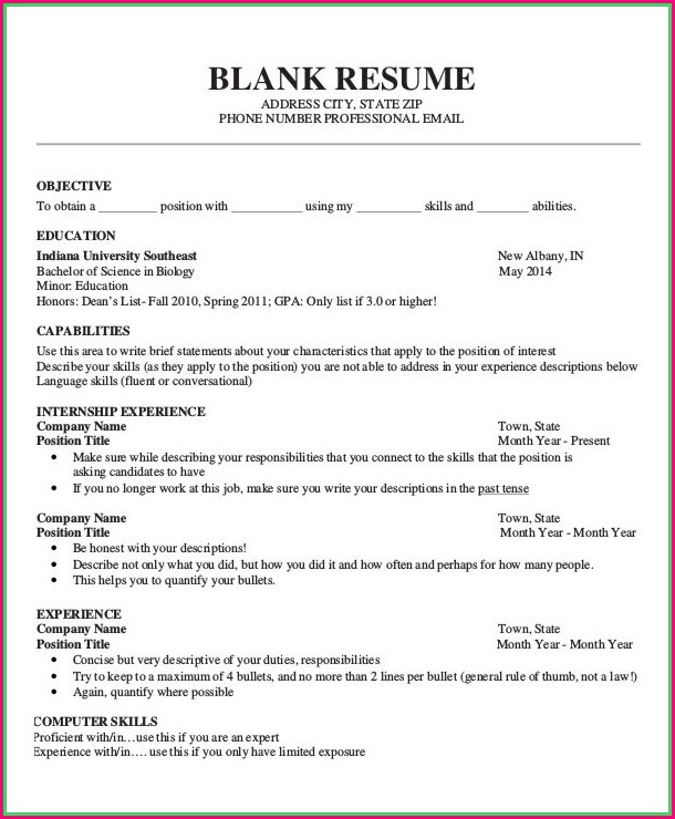 Printable Downloadable Blank Resume Template Printable Downloadable Blank Resume Template