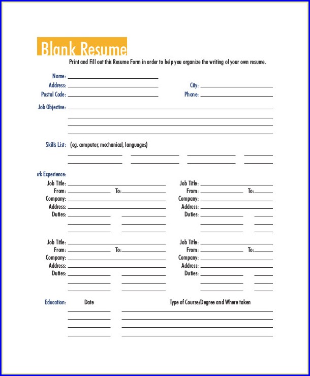 Printable Resume Template Blank Printable Resume Template Blank