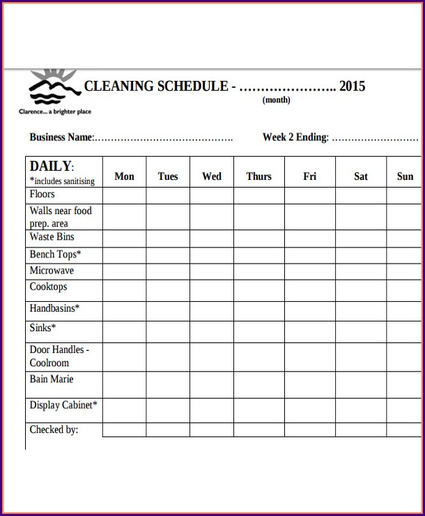 Restaurant Cleaning Schedule Template Excel Restaurant Cleaning Schedule Template Excel