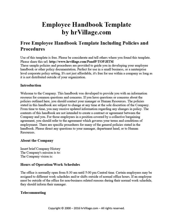 Template Employee Handbook Template Employee Handbook