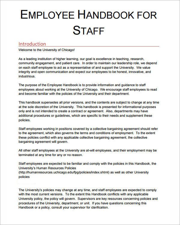 Template Employee Handbook Sample Template Employee Handbook Sample