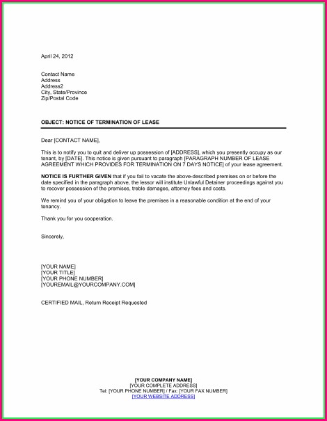 Template Termination Of Lease Agreement By Tenant Template Termination Of Lease Agreement By Tenant