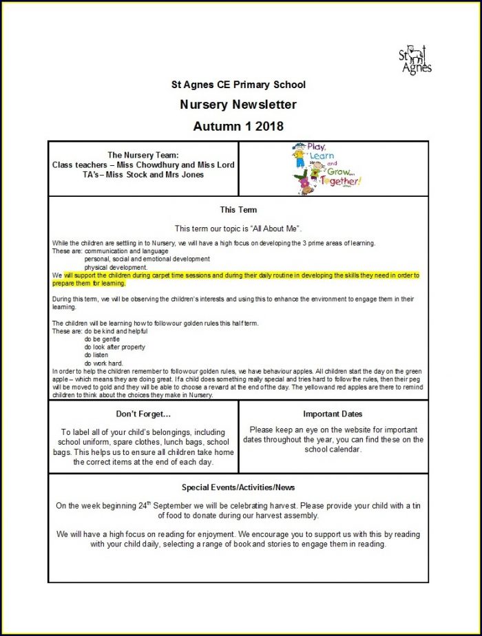 Templates Free Preschool Weekly Newsletter Template Templates Free Preschool Weekly Newsletter Template