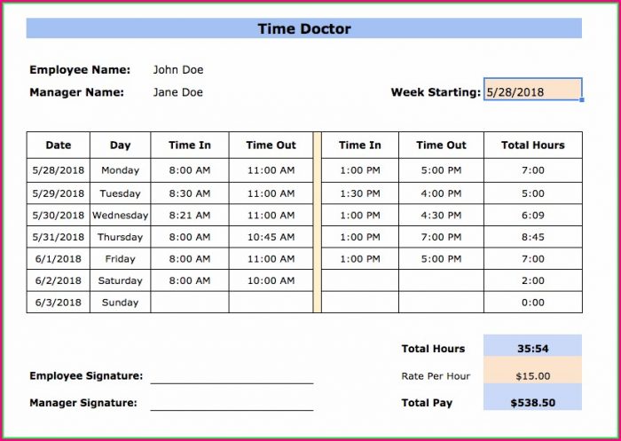 Weekly Free Timesheet Template Excel Weekly Free Timesheet Template Excel